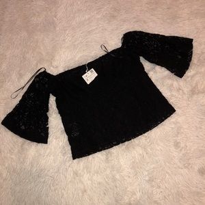 Zara NWT Black Lace Off Shoulder Crop Top